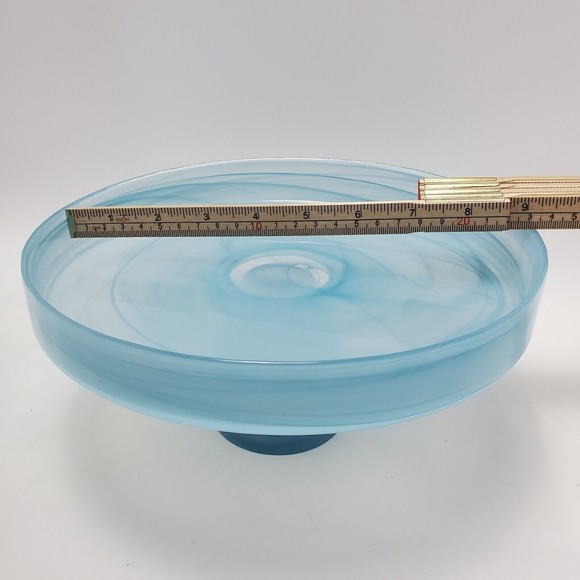 Blue Art Decor Raised Pedestal Platter Plate Cake Stand Wt 4 Ice Cream Wine Cups - Picture 8 of 12